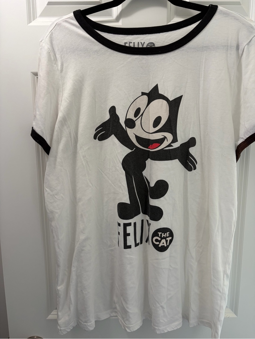 Vintage Style Felix The Cat Light Weight White Ringer Graphic Tee